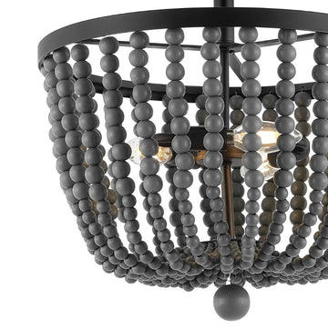 Drift Wood Bead 16" Bohemian Farmhouse Iron LED Semi Flush Mount - JONATHAN Y